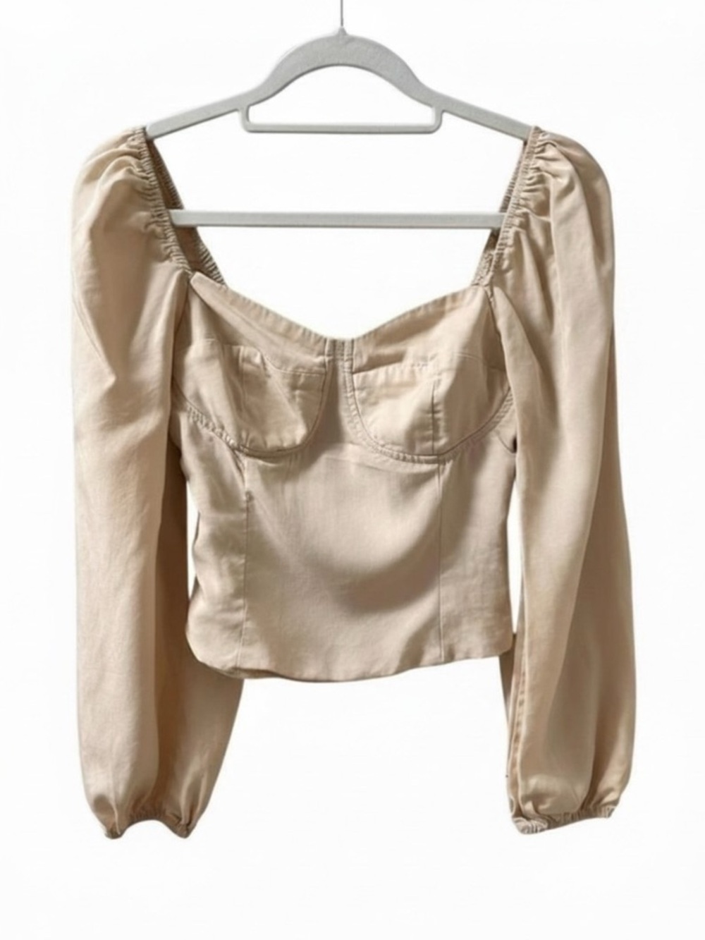 Reset by Jane Abby Top S Champagne Satin Corset Puff Sleeve Coquette Cottage